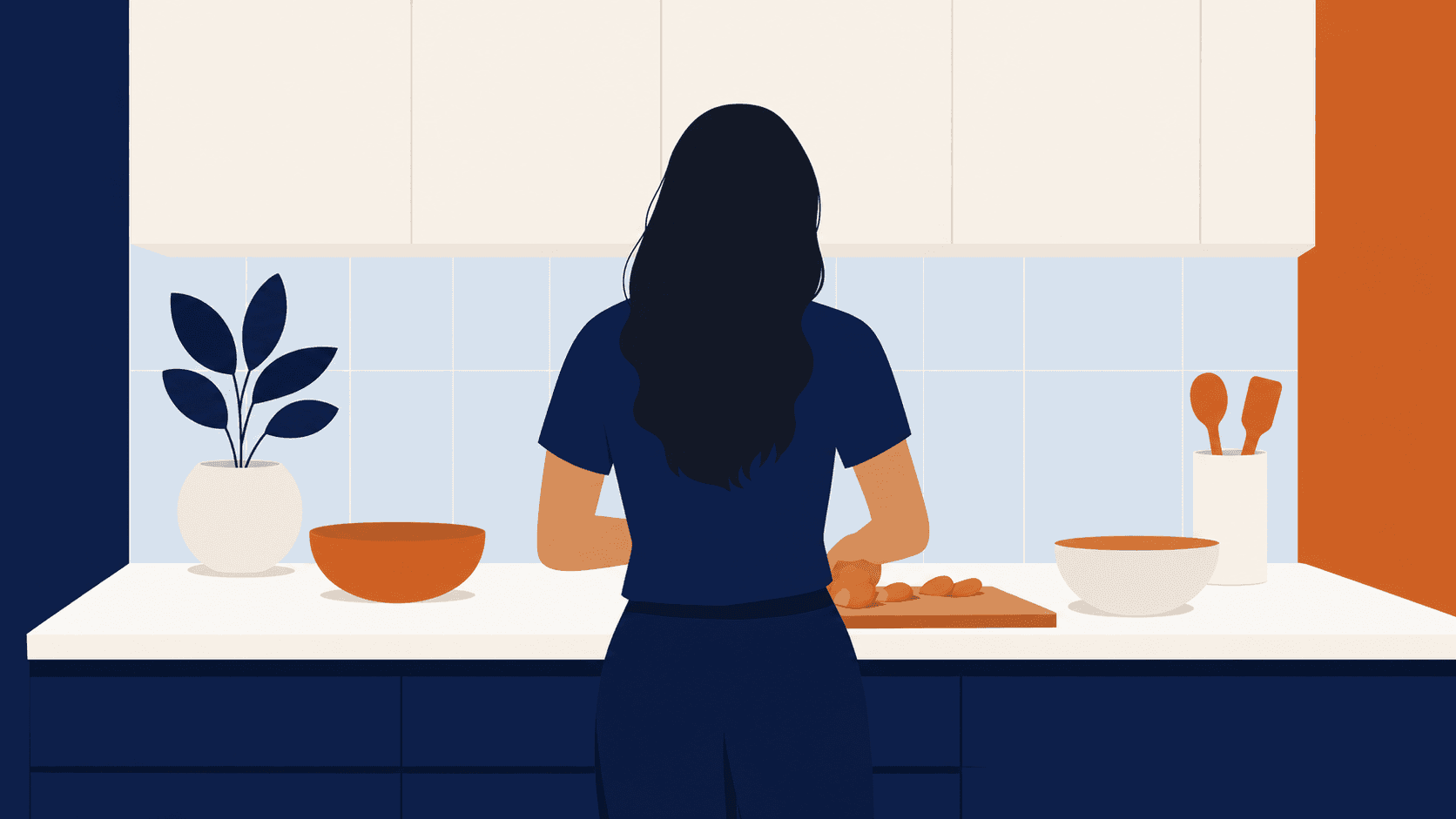 A mother photographs her pantry shelves with her phone while an assistant suggests recipes she can make with what she already has.