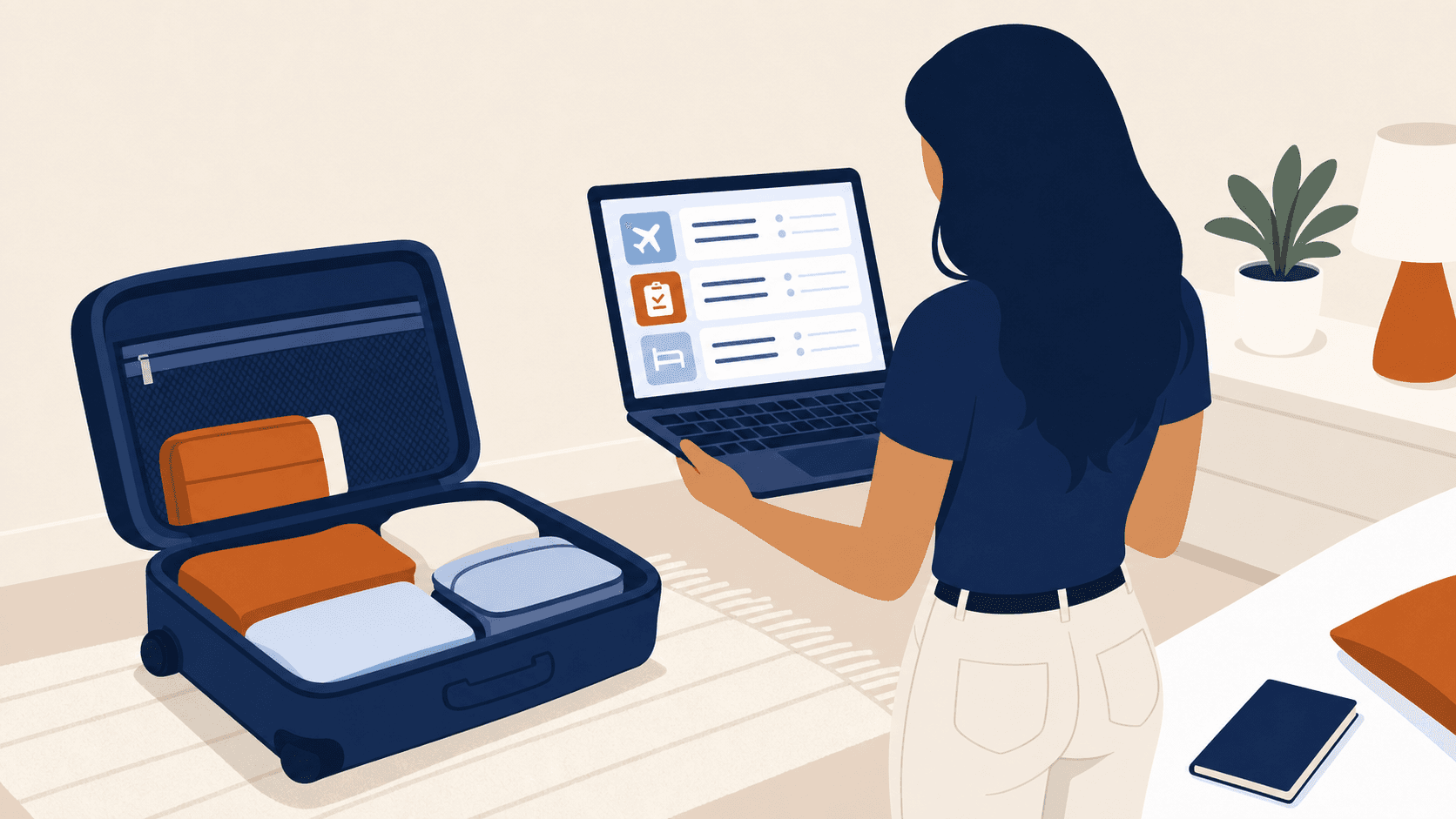 Flat-graphic illustration for Mom the Ops Coordinator: The trip. The move. The send-off.